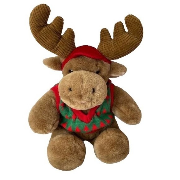 Vintage Commonwealth Moose Plush Christmas Tree Sweater Stuffed Animal Toy 17in - Picture 1 of 13